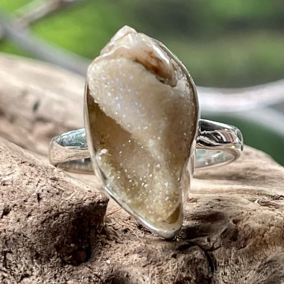 Incredible Natural Spiralite Fossil Druzy GemShell Ring | sz 10.25 - Picture 10 of 13